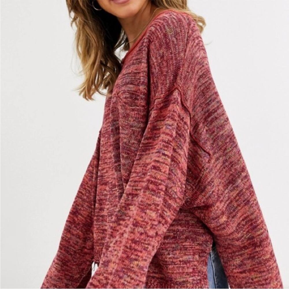 Free People Prism Space Dye Knit Pullover Sweater in Coral Combo Size S - Picture 2 of 9
